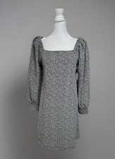 LOFT Black & White Printed Smocked Puff Sleeve Dress Size Small New With Tags 