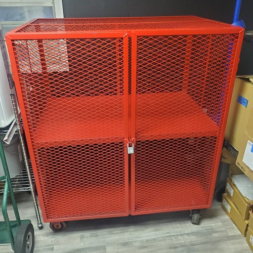 Heavy Duty Industrial Metal Security Cart Red Mobile Cage 48 X 30 X 58 3000 lbs