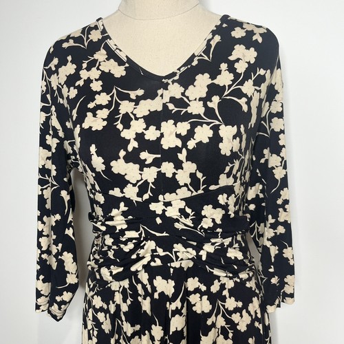 Maiocchi Black Floral Dress Size 10 Stretch Jersey Ruched - Picture 2 of 10
