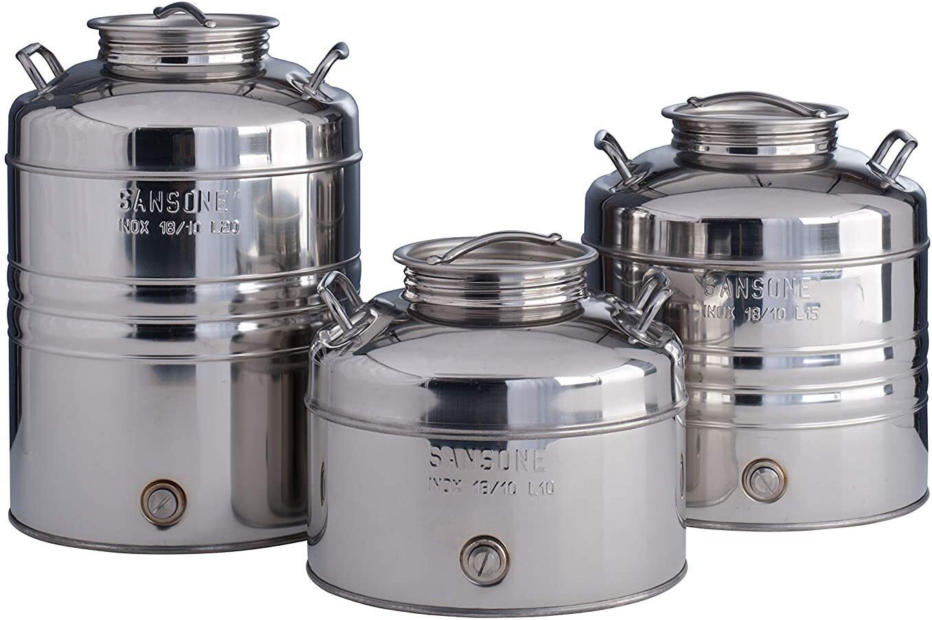 BIDONE CONTENITORE FUSTO OLIO SANSONE 25LT IN ACCIAIO INOX 18/10 MADE IN ITALY