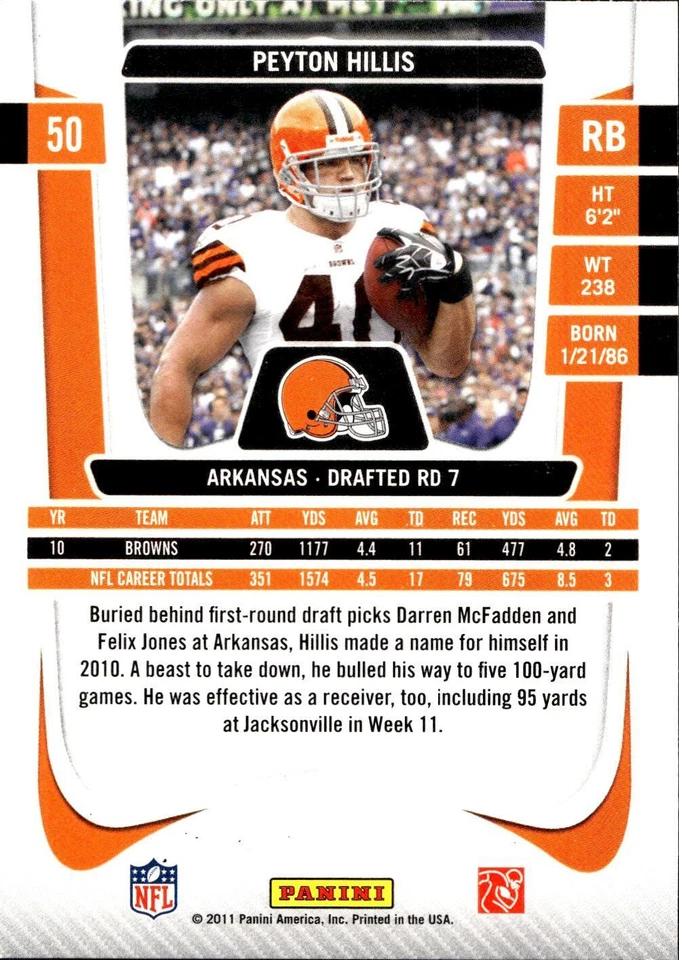 2011 Panini Prestige #50 Peyton Hillis - Image 2 of 2