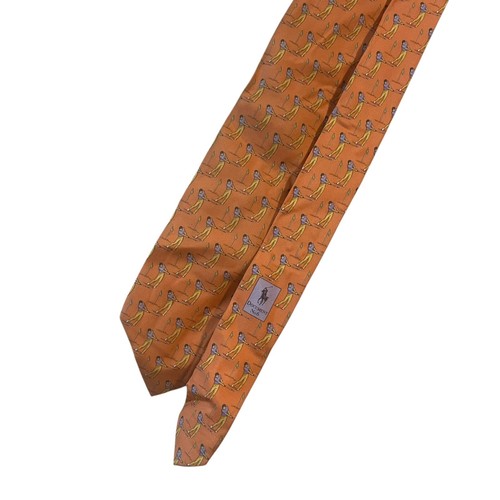 Vintage Polo Ralph Lauren Herren Krawatte Golf AOP Orange 100 % Seide Hergestellt in den USA - Bild 5 von 5