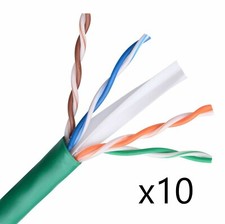 Lot of 10 - CAT6E Ethernet 550MHz CMR Cable Green 1000FT 23 AWG COPPER