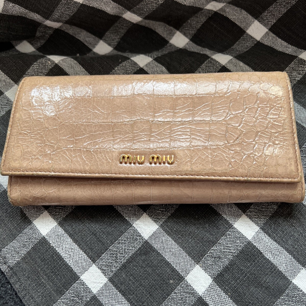 MIU MIU Crocodile Embossed leather long wallet tan great