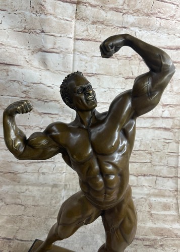 Hand Made Muscular Male Art FIGURINE Bronzed STATUE Man NEW Deco - Picture 7 of 10