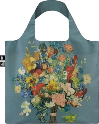 LOQI Vincent Van Gogh 50th Anniversary Bouquet Flower Pattern Grey Tote Bag
