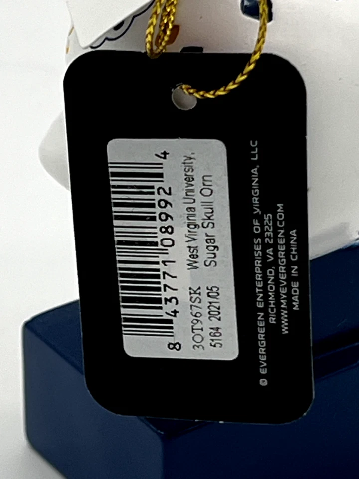 West Virginia Mountaineers Sugar Skull Day of the Dead Ornament NCAA WVU - Image 3 of 3