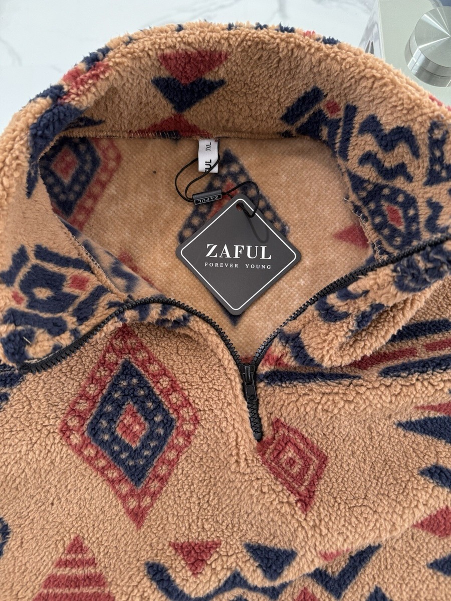 Sherpa Zipper Ethnic Pullover Sweatshirt For Men XXL 100