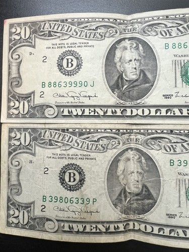 Rare Old Series 1990 $20 Dollar Note | B 88639990 J Plus Another 20 Same Age - Picture 3 of 6