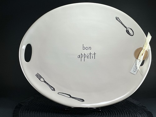 Rae Dunn Elfenbein mit schwarzem LC ""bon appetit"" große Servierplatte brandneu mit Etikett