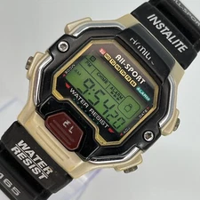 Vtg Armitron All Sport Digital Watch Men Black Gold Tone Backlight NEW BATTERY
