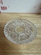 Vintage Italian Pressed Glass Sawtooth Ashtray Cut Crystal Starburst Pattern