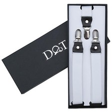 White Boys Braces Plain Solid Leather Clip-On Holder Adjustable Kids Suspenders