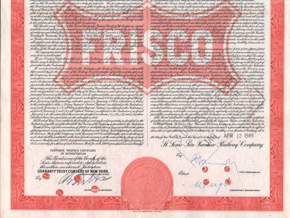 St. Louis-San Francisco Railway - Original Bond Certificate