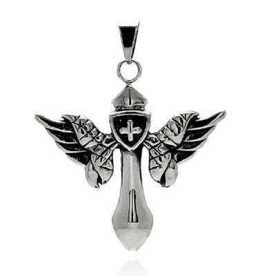 Stainless Steel Eagle Wings Sword Pendant, Free Bead Ball Chain