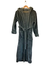 Women’s Robe Fuzzy Sz M - Plush Long Hooded Slate Gray Grey NY Threads