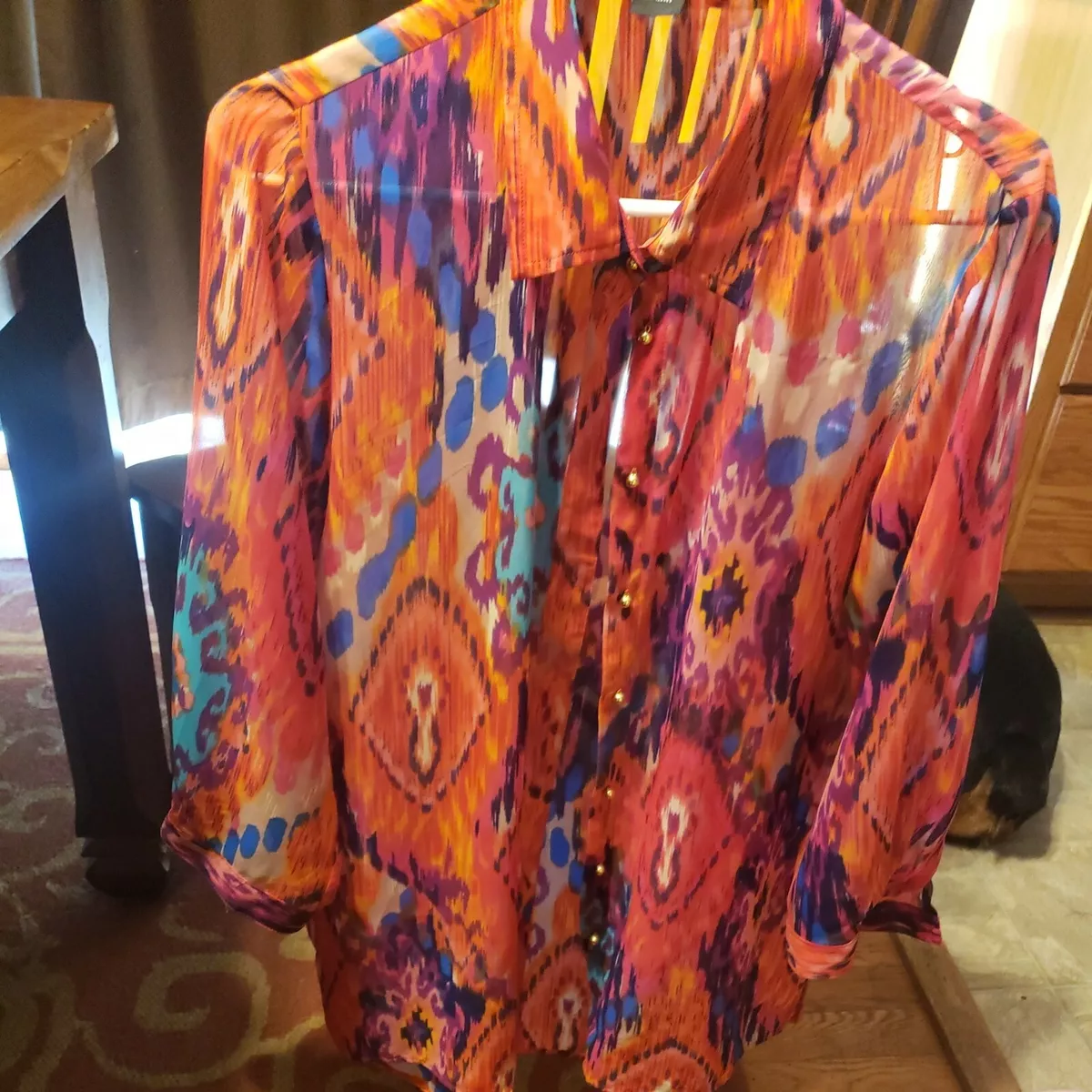 Focus Casual Life Women s size 10 Top Bright Colors Button Up
