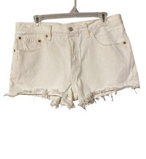Levi's 501 Jean Shorts Women s 31 White Denim Distressed Cut-Off Button Fly