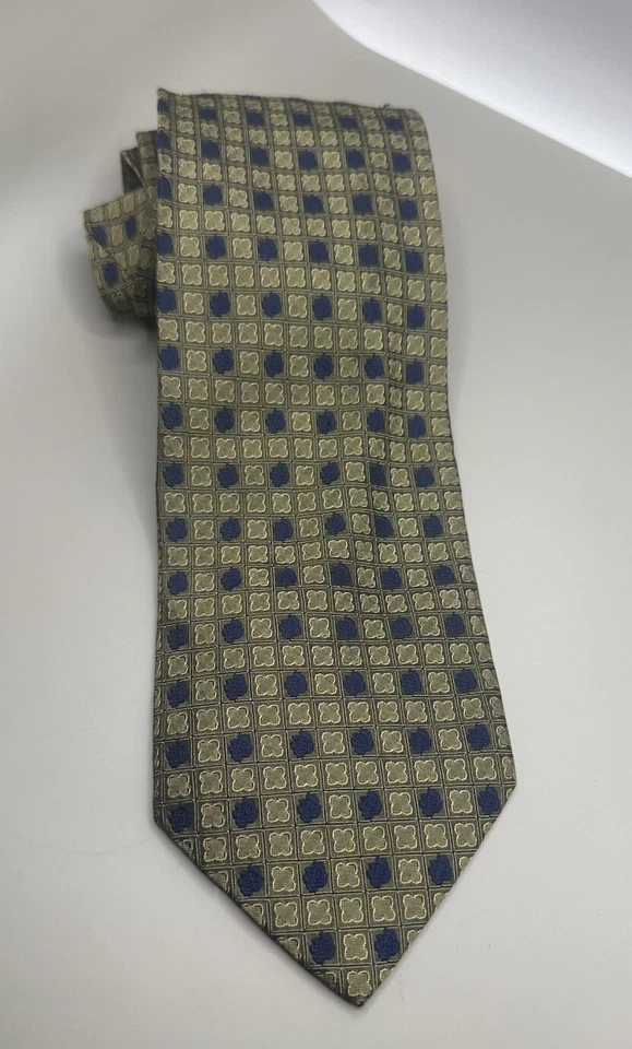 "Corbata de seda de diseñador geométrica dorada/azul 60"" ROBERTO VILLINI Collezione para hombre" Foto 2 de 4