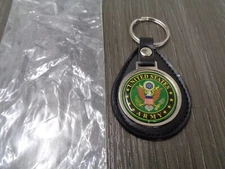 US Army SEAL Black Leather Keychain Silver Keyring Military Gift