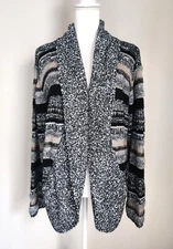 Dex Cardigan Open Front Wool Blend Sweater Black Tan Textured Knit Plus Size 2X