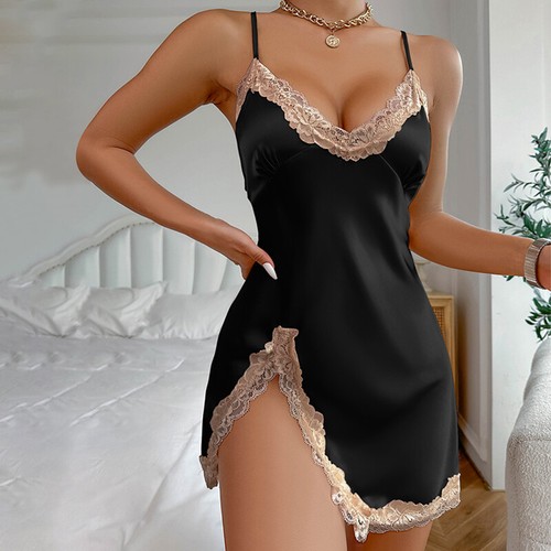 Women's Sleepwear Lace Nightdress Soft Sexy V-Neck Spaghetti Strap Nightgown - Picture 7 of 38