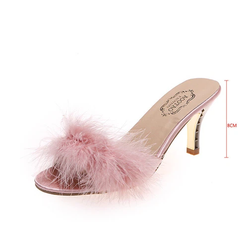 Damen High Heels Hausschuhe Flauschig Fell Peeptoe Stiletto Party Schuhe Pantoletten Sandalen - Bild 14 von 27
