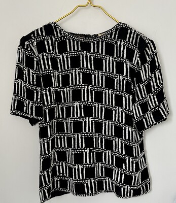 Vintage Eves Allure Pure Silk Black White Bead Sequin Elegant Top Sz Large FLAW