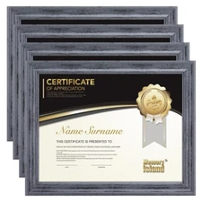 8.5x11 Document Certificate Frames in Rustic Grey,Pack of 4