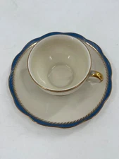 KPM Germany Blue & Gold Trimmed Porcelain Teacup & Saucer Set
