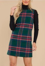 Women's Plaid Dress Mini Sleeveless Round Neck A Line Short Shirt Not Included