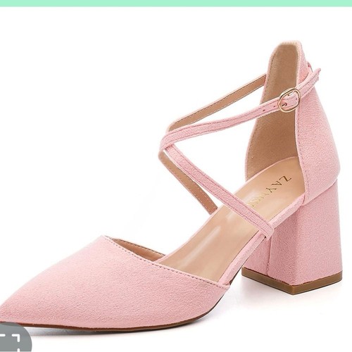 Zaynsia Women's Chunky Heels Closed Pointed Toe Ankle Strap Shoes 11 Pink/Suede