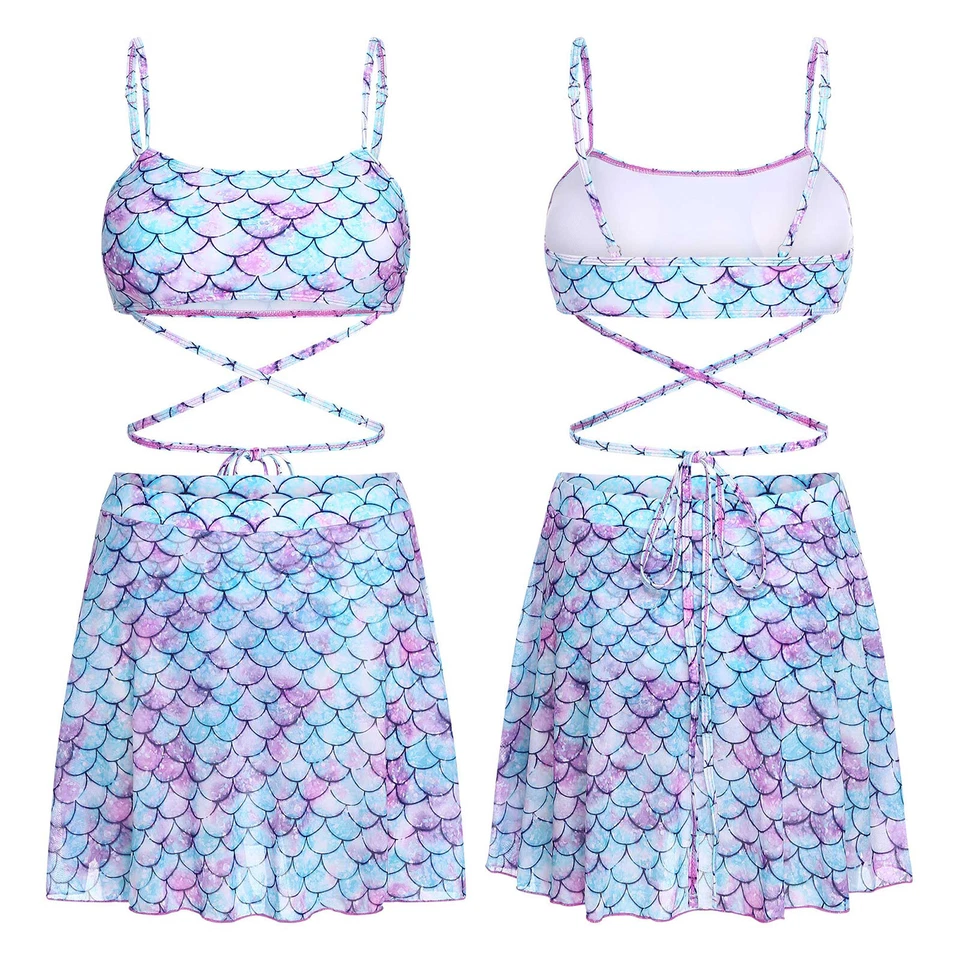 DE Frauen Zweiteiliger Meerjungfrau Badeanzug Tankini mit Schwimrock Bikini - Bild 3 von 4