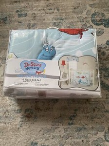 1 Fish 2 Fish 4pc Crib Bet Set, Quilt, Crib Skirt, Fitted Sheet & Blanket New!