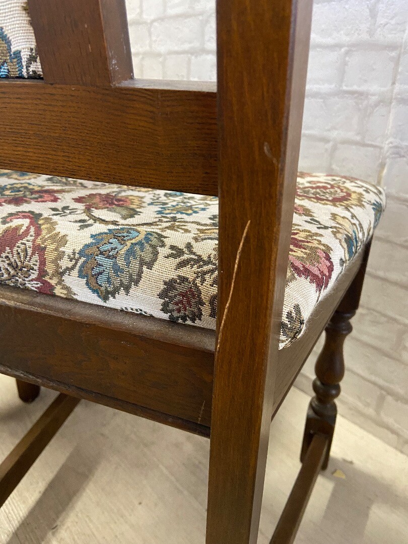 Set of 4 OLD CHARM Dining Chairs Tudor Brown Frame & Trellis Upholstery