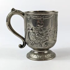 Corbell & Co Silverplated Repousse Cup Mug Signed English Maker Mark Castle
