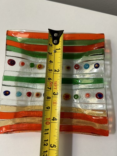 Murano Stil Kunst Glas verschmolzen Millefiori Perlen 41/2" Schmuck Schale Schmuck Tablett - Bild 3 von 9