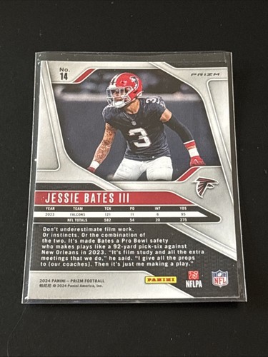 2024 Panini Prizm JESSIE BATES III #14 Silver Prizm - Atlanta Falcons - Picture 2 of 2