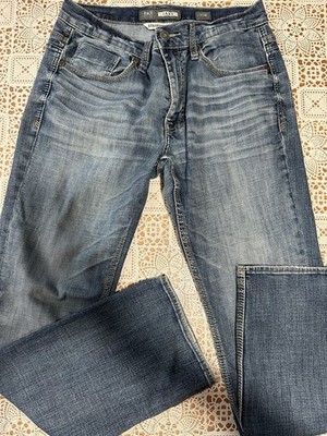 BKE Men's Jake Buckle Jeans 33R Straight Leg Blue LT to Medium Wash Denim
