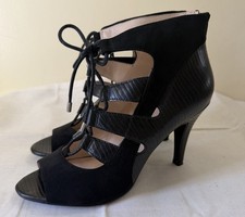 Sexy Nine West Black Lace Peep Toe Bootie Stiletto Heels 7.5 Vegan