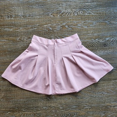 Mi Ami Pink Pleated Skater Mini Skirt Womens Medium High Waist Crepe 13AK45HCDD