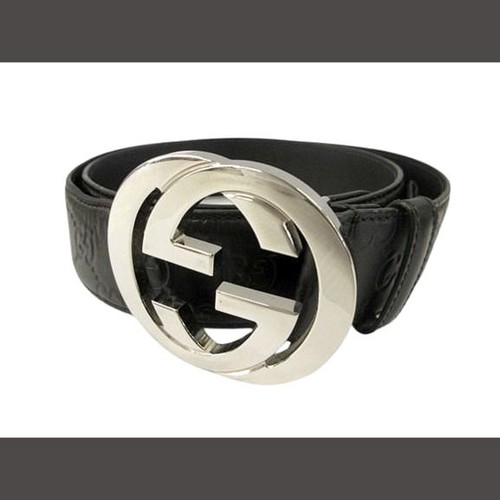 Gucci Interlocking G Buckle Belt 411924 GG Black Leather Genuine ☆AA Used c7ee6e