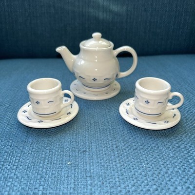 Longaberger J. W. Collector's Club Miniature Teapot And Teacups In Classic Blue