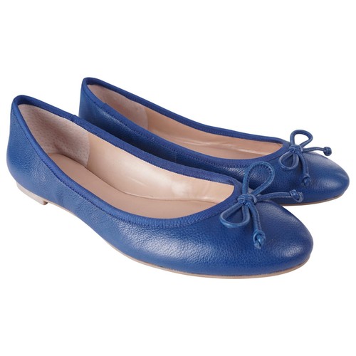 Banana Republic Damen-Ballerinas 9M blau Leder Schleife runde Spitze Slipper Schuhe