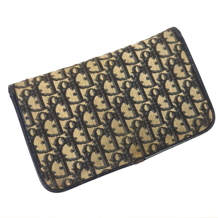 Auth Christian Dior Trotter Beige x Navy Clutch Bag Passport