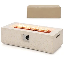 42" Terrazzo Fire Pit Table 50,000 BTU Rectangle Propane Fire Pit w/ PVC Cover