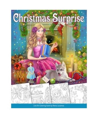 Christmas Surprise Coloring Book. Grayscale & Line art: Coloring Book for Adults
