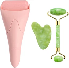 3-In-1 Natural Jade Roller and Gua Sha Set for Face and Eye Ice Roller Facial Co