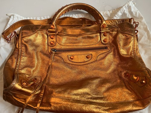 BALENCIAGA 2004 Holiday Metallic Orange Leather City  Bag