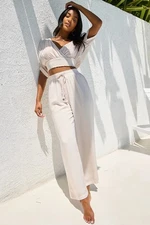 Lulu’s A Perfect Vacation Beige Two-Piece Jumpsuit Pants & Top Set M
